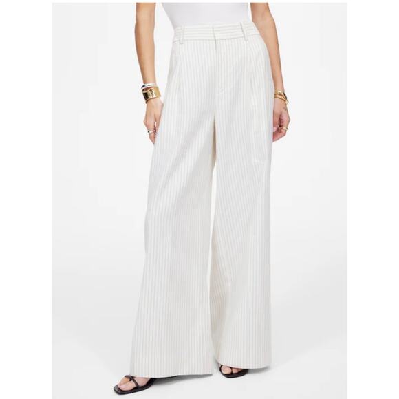 Madewell The Harlow Super Wide Leg Ivory Black Pinstripe Linen Blend Pants 4 New - Picture 1 of 10